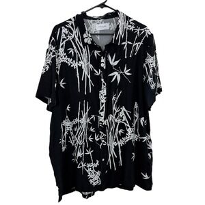 Ovadia and Sons Camp Shirt Mens XXL Black Bamboo Floral Short Sleeve Button Up